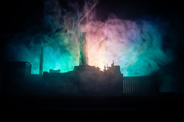 Creative artwork decoration. Chernobyl nuclear power plant at night. Layout of abandoned Chernobyl...