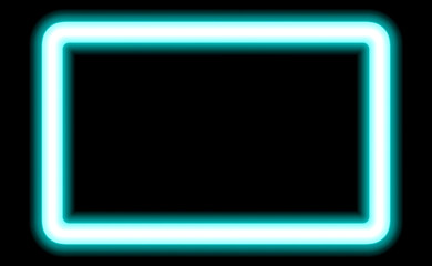 Neon rectangular frame, for photos and presentation design. Border on black background. Modern fluorescent banner. Dark vector luminescent illumination art illustration