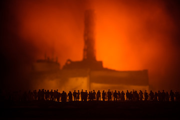 Creative artwork decoration. Chernobyl nuclear power plant at night. Layout of abandoned Chernobyl...