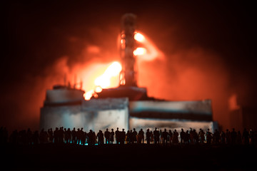 Creative artwork decoration. Chernobyl nuclear power plant at night. Layout of abandoned Chernobyl...