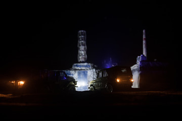 Creative artwork decoration. Chernobyl nuclear power plant at night. Layout of abandoned Chernobyl...