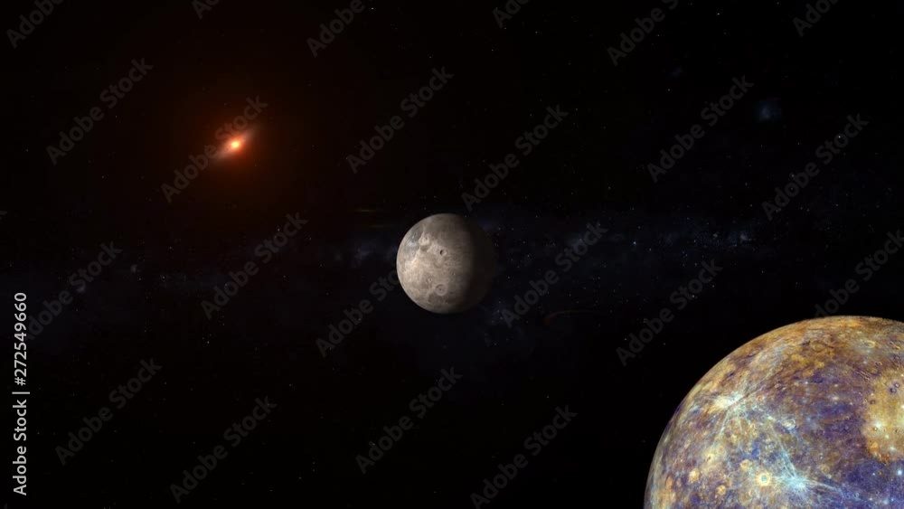 Wall mural Planet orbit in planetary system proximity to exploding supernova, science fiction animation. Contains public domain image by Nasa