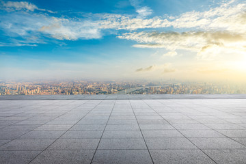Fototapeta premium Empty square floor and modern city skyline in Shanghai,China
