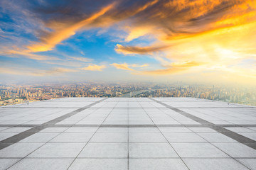 Empty square floor and modern city skyline in Shanghai,China