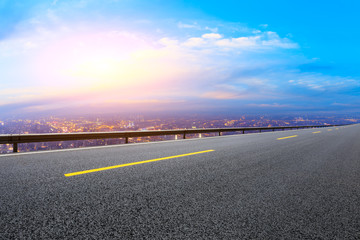 Fototapeta premium Empty highway road and modern city skyline in Shanghai,China