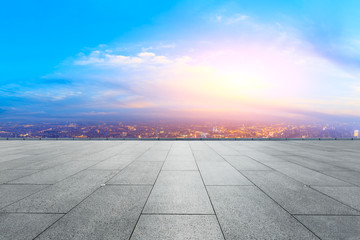 Empty square floor and modern city skyline in Shanghai,China