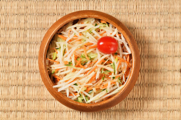 Green papaya salad. Traditional spicy Thai food 