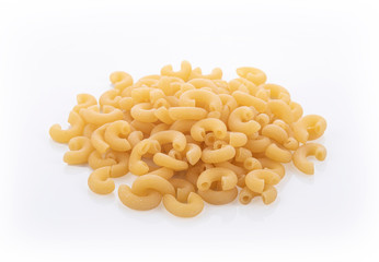 Raw macaroni on white background