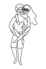 Boy and girl with summer swimwear design