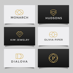 Set of six minimalistic monochrome monogram symbol. Universal elegant vector emblem. Premium business logotype. Simple creative geometric signs collection. - Vector