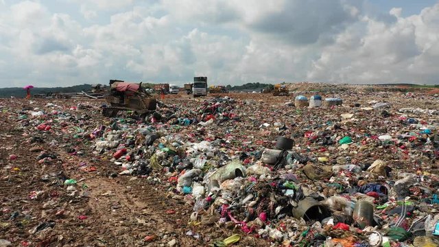 Plastic pollution crisis. Trash sent to Malaysia for recycling is instead dumped in a giant garbage mountain