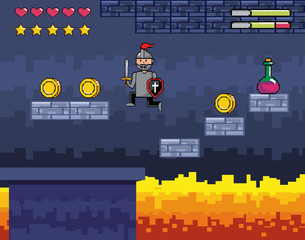 Arcade game world and pixel scene design © Stockgiu