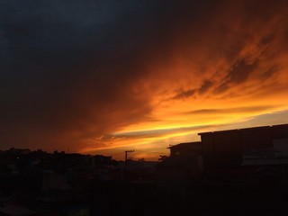 sunset in city