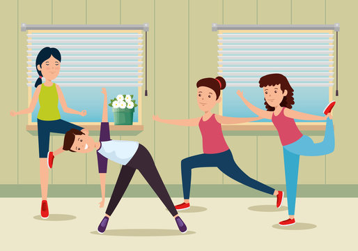 girls and boy training yoga activity in the home