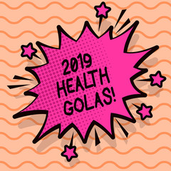 Word writing text 2019 Health Golas. Business concept for new year plan Workout healthy food Resolution goals