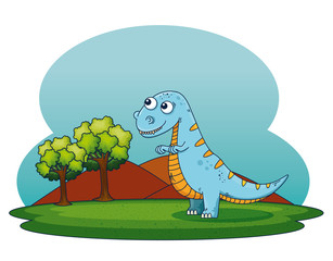 thescelosaurus wild dinosaur with mountains with trees