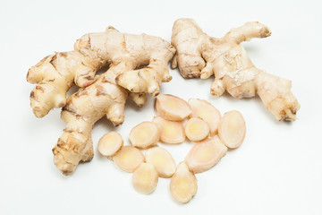 Ginger spice root - Zingiber officinale, photo on neutral background