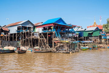 The floating village on the water (Komprongpok) of Tonle Sap the largest freshwater lake in Southeast Asia, Siem Reap, Cambodia. 
