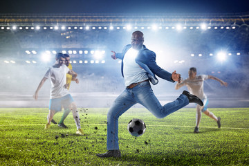 Black man plays his best soccer match. Mixed media
