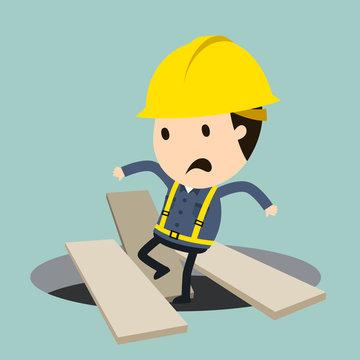 Fall into a hole, Vector illustration, Safety and accident, Industrial safety cartoon