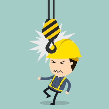 Collision with Crane, Vector illustration, Safety and accident, Industrial safety cartoon