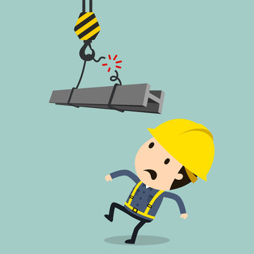 Rope cutting during the transport of crane, Vector illustration, Safety and accident, Industrial safety cartoon