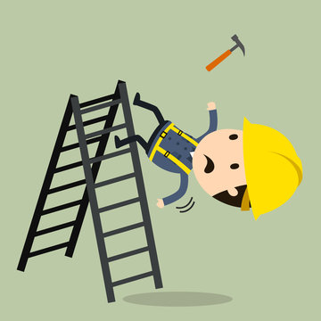 fall off a ladder, Vector illustration, Safety and accident, Industrial safety cartoon