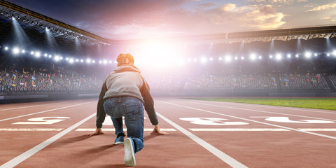 Young man in virtual reality. Mixed media