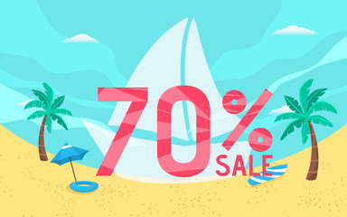 Obraz premium Summer sale banner holiday with beach scene.