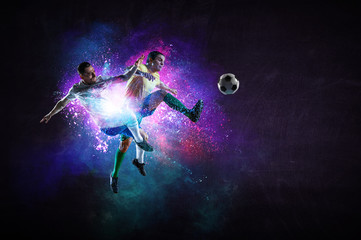 Fototapeta na wymiar Soccer players in action. Mixed media