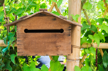 Vintage old wooden mailbox in front of the house in rural or the countryside นด ธ้ฟรสฟืก 