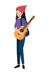 young woman playing guitar instrument