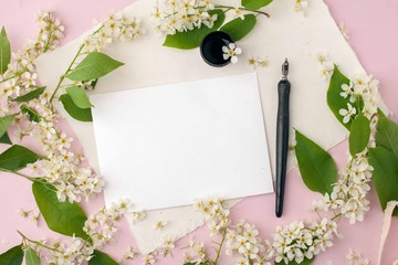 Artistic floral composition, workspace with quote follow your heart written in calligraphy style on...