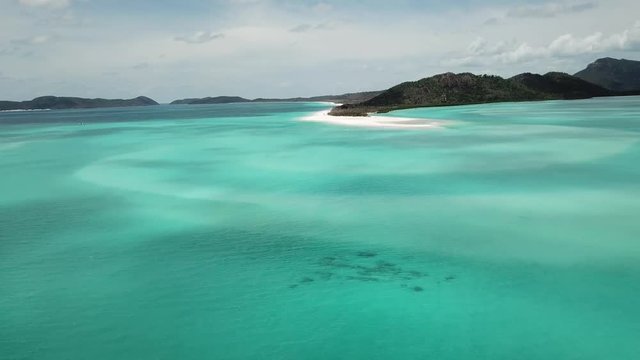 Whitehaven beach aerial footage. Whitsunday Islands in Australia. Turquoise blue perfect water
