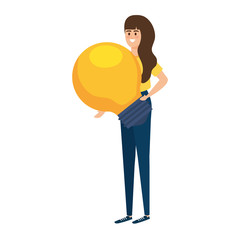 young woman lifting bulb light