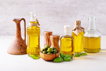 Olive oil in glass bottles