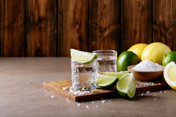 Tequila with salt and limes - obrazy, fototapety, plakaty