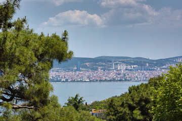 Naklejka premium View of the metropolis through nature. Buyukada, Princes' Islands, Istanbul.