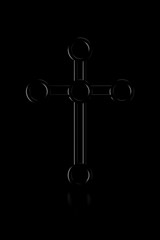 Light and shadow of cross in the darkness. 3D rendering.