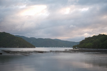 牡蠣筏のある風景