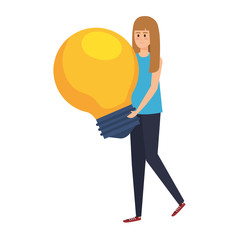 young woman lifting bulb light