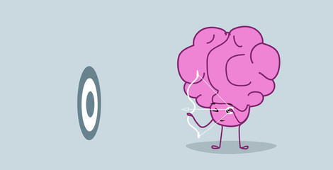 human brain archer hitting arrow in target strategy and goal concept pink cartoon character kawaii style horizontal sketch