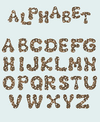 English alphabet, isolated on a white background, in an elegant frame, handwritten. Watercolor drawing. For design of posters, books, cards, invitations