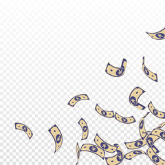 Chinese yuan notes falling. Floating CNY bills on 