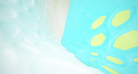 Abstract dynamic interior with black and colored  smooth objects. 3D illustration and rendering