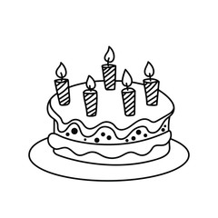 birthday cake with candles in line art drawing