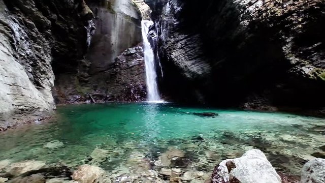 Kozjak waterfall in Slovenia, Europe. Beautiful area of Bovec area of Kozjak Gorge