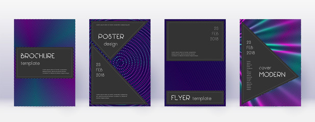 Black brochure design template set. Neon abstract 