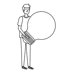 young man lifting bulb light