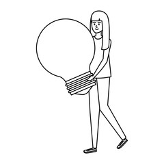 young woman lifting bulb light